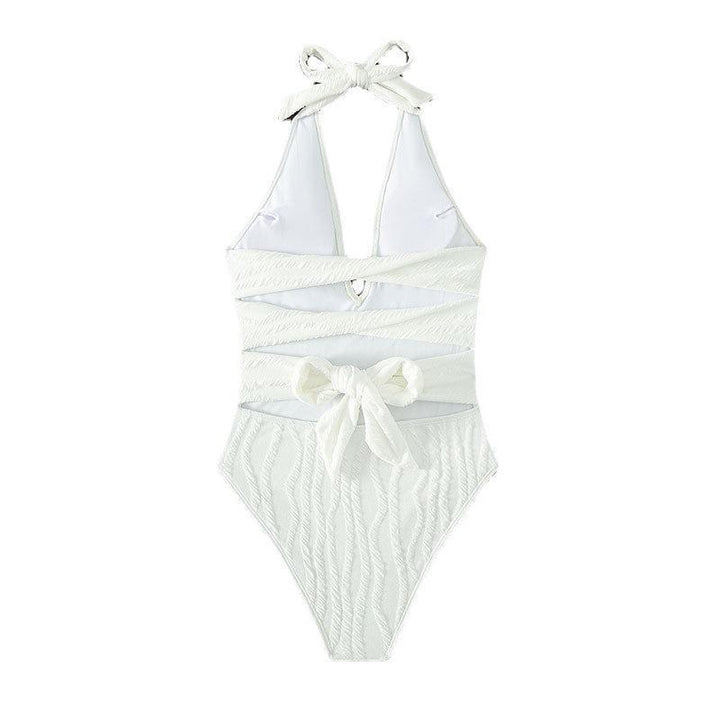 Women One-Piece Swimsuit with Elegant V-Neck and Structured Fabric StylebySassy