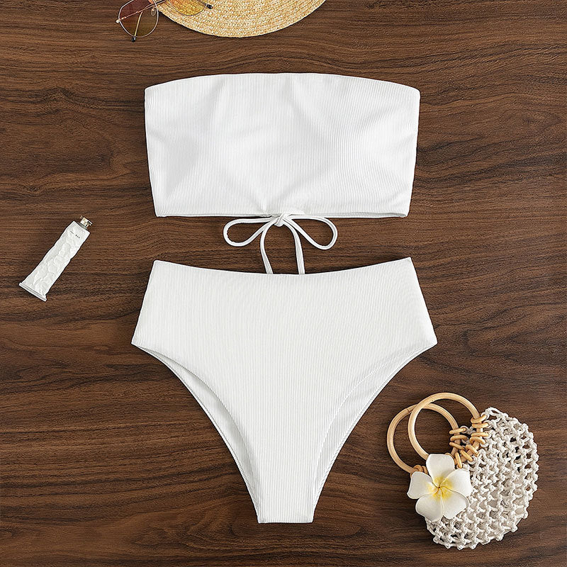 Women's bandeau bikini set with high waist and textured fabric StylebySassy
