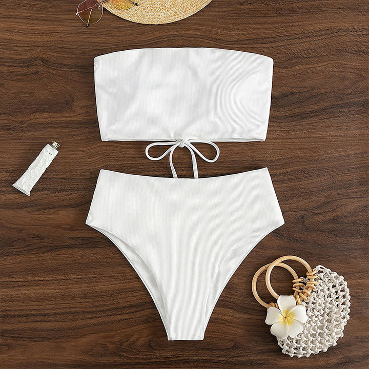 Women's bandeau bikini set with high waist and textured fabric StylebySassy