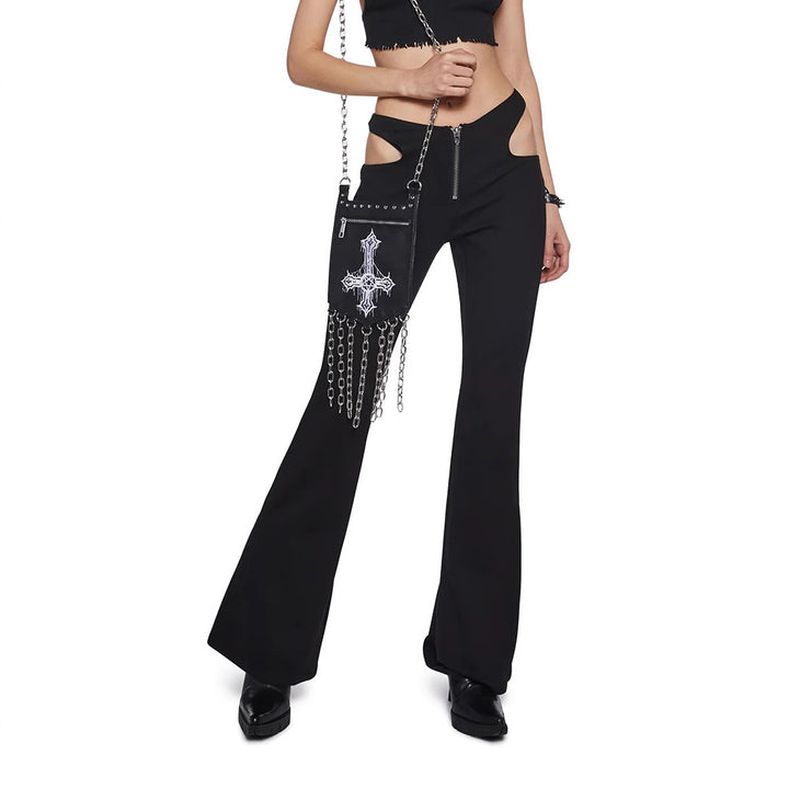 Women Figure-hugging Flared Pants with Side Cut-Outs StylebySassy
