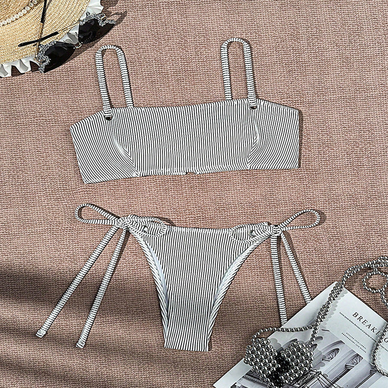Women's bikini set with subtle striped pattern and adjustable straps StylebySassy