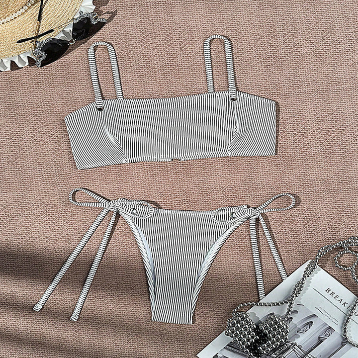 Women's bikini set with subtle striped pattern and adjustable straps StylebySassy