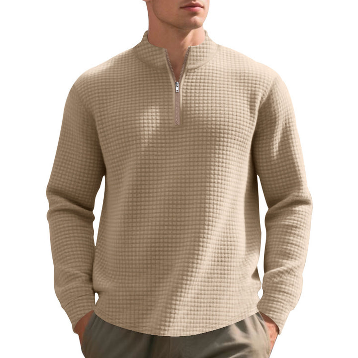 Men's nan City Thermal Pullover with short zipper stand-up collar and fine square structure StylebySassy