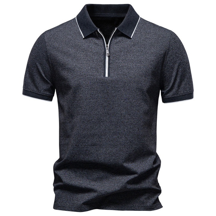 Men's breathable short-sleeved polo shirt with half-high zipper and piqué texture StylebySassy