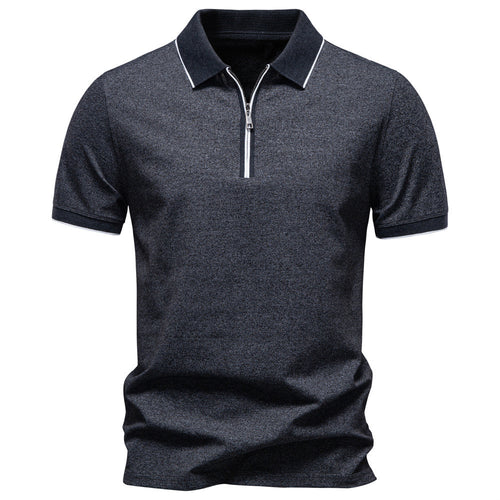 Men's breathable short-sleeved polo shirt with half-high zipper and piqué texture StylebySassy