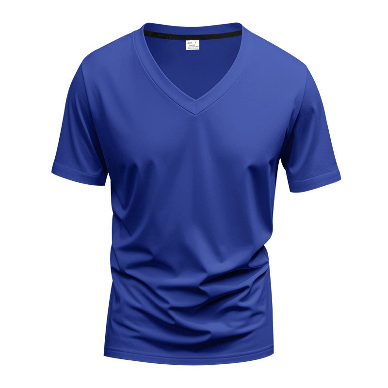 Men's classic V-neck T-shirt made of fine cotton jersey with reinforced neckband and double stitching StylebySassy