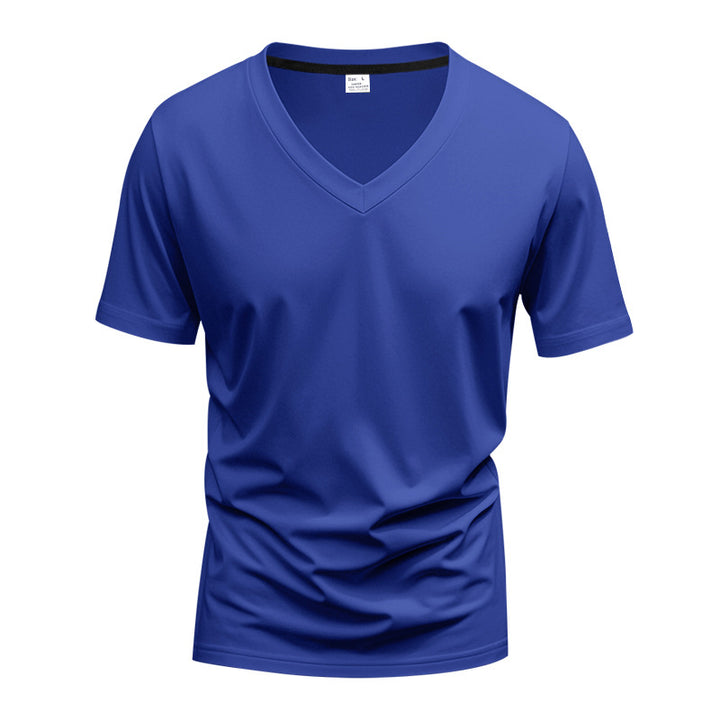 Men's classic V-neck T-shirt made of fine cotton jersey with reinforced neckband and double stitching StylebySassy