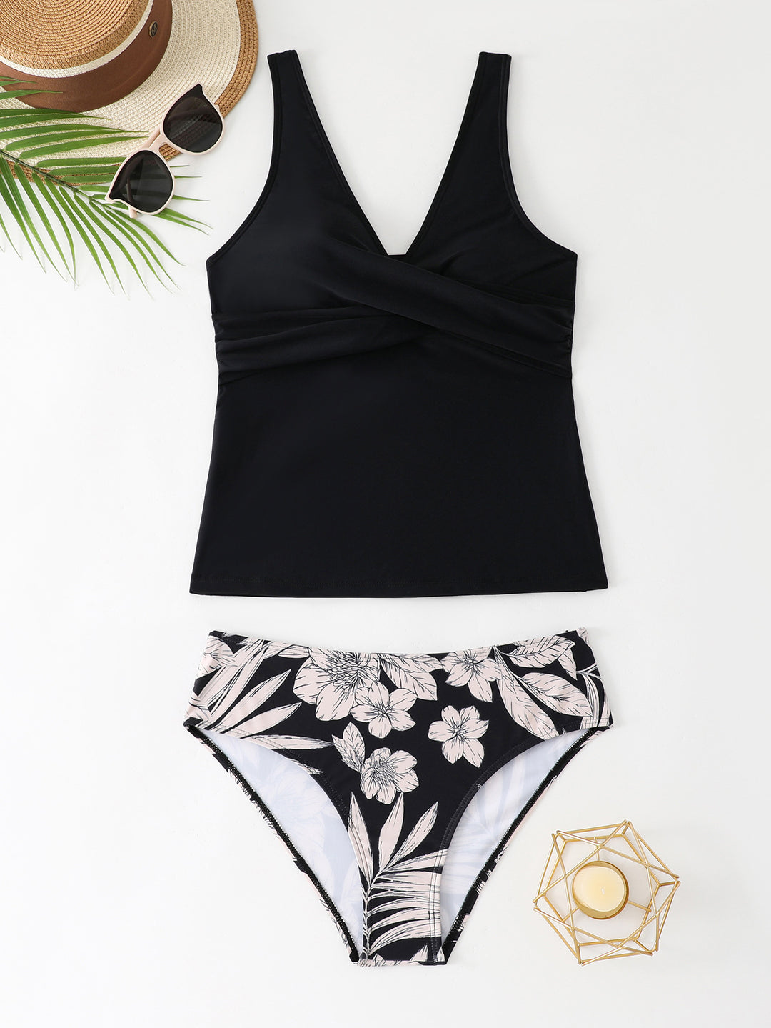 Women's Tankini Set with floral pattern detail and figure-flattering design StylebySassy