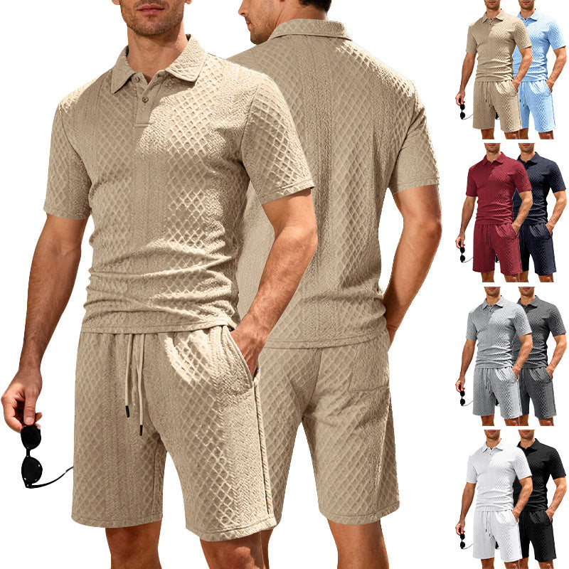 Men's embossed beach ensemble with open short sleeve shirt and cord Bermuda StylebySassy