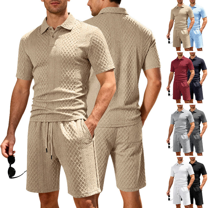Men's embossed beach ensemble with open short sleeve shirt and cord Bermuda StylebySassy
