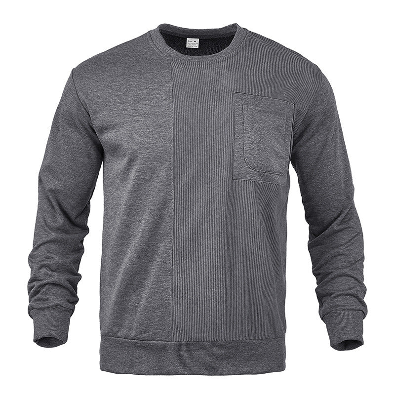 Men's structured round neck sweatshirt with chest pocket and asymmetrical rib panel StylebySassy