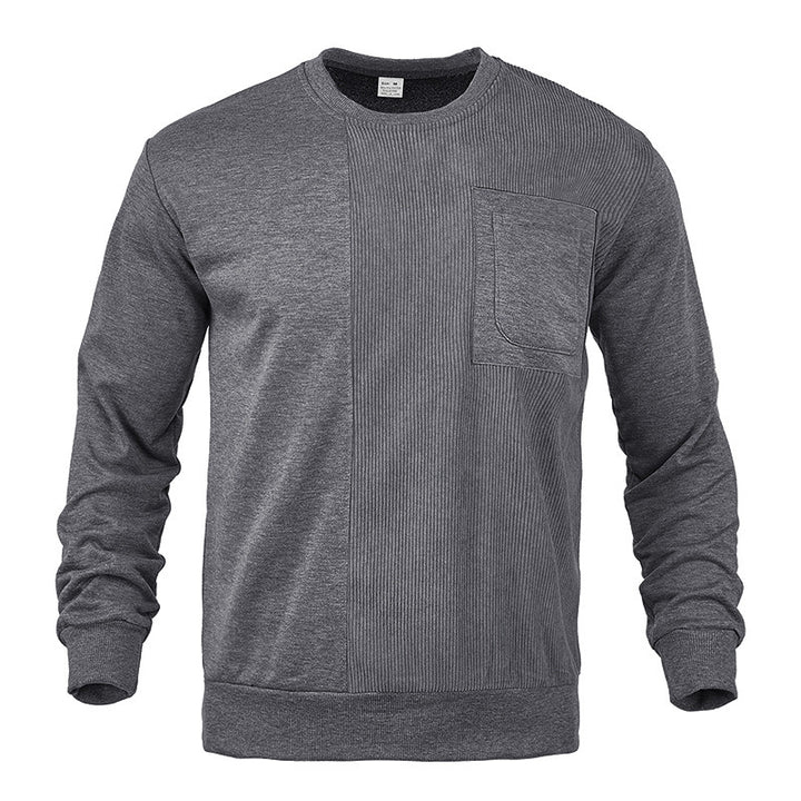 Men's structured round neck sweatshirt with chest pocket and asymmetrical rib panel StylebySassy