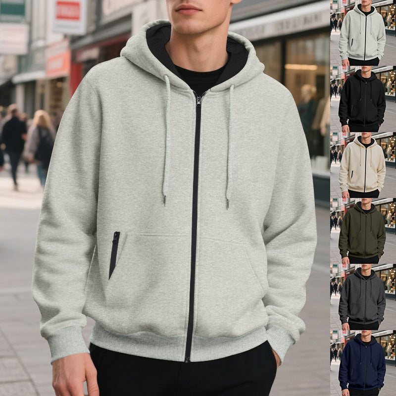 Men's oversized zip-up hoodie with kangaroo pockets and contrasting inner lining StylebySassy