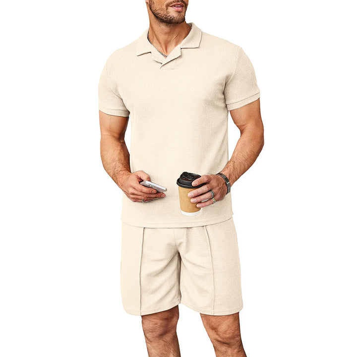 Men's two-piece leisure set made of structured cotton blend with polo shirt and straight comfort shorts StylebySassy
