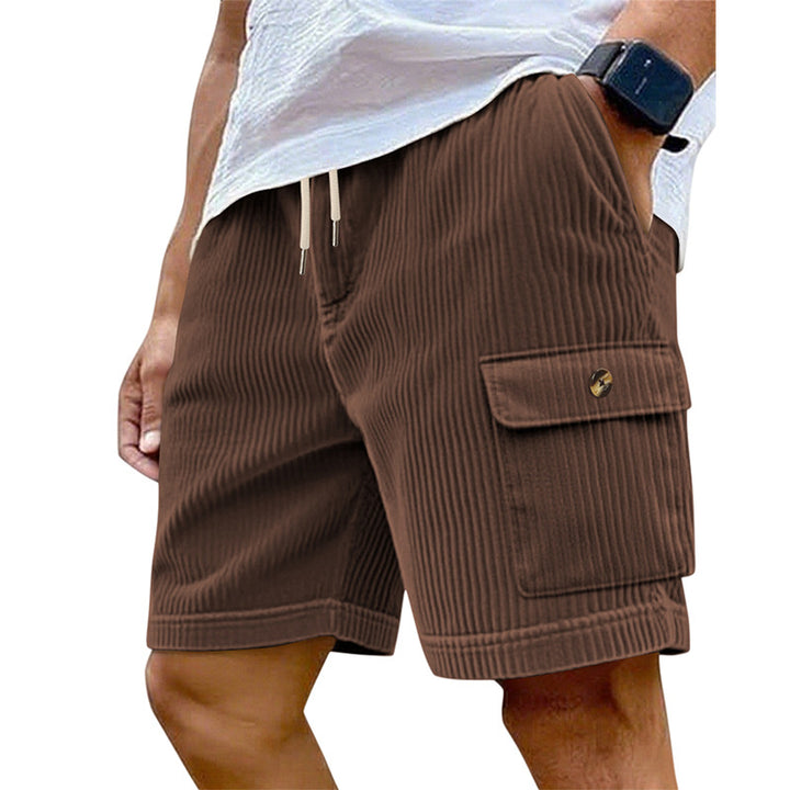 Men's utility cord shorts with elastic drawstring waistband and patch flap pockets StylebySassy