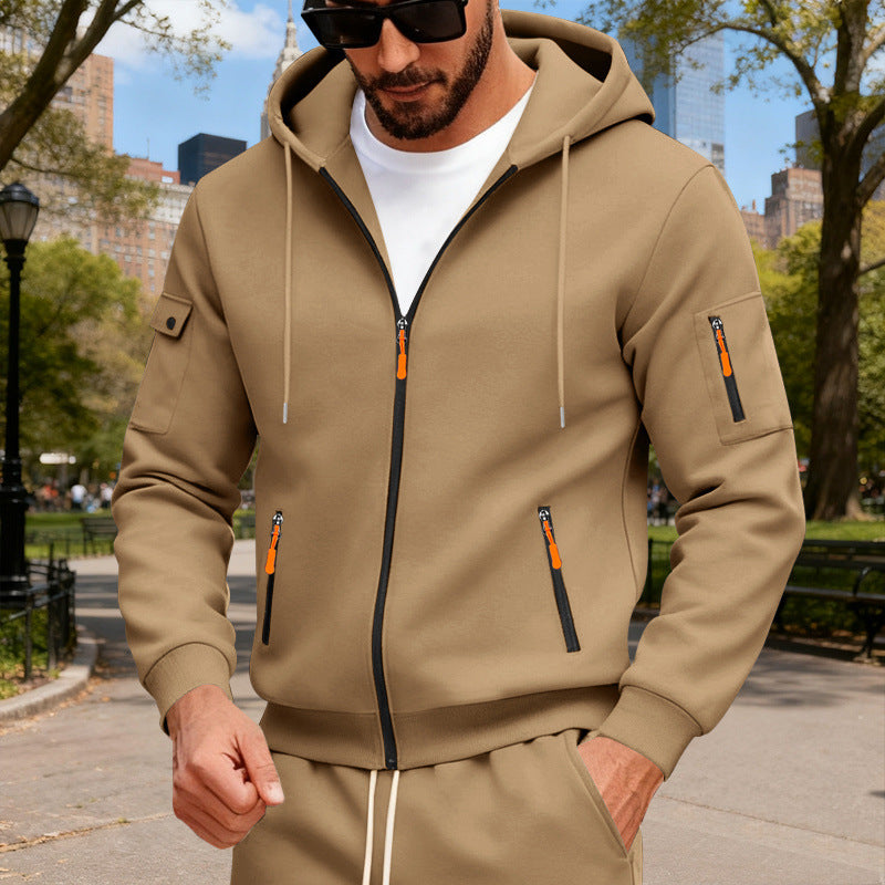 Men's hooded jacket with water-repellent zippers and multifunctional pockets StylebySassy
