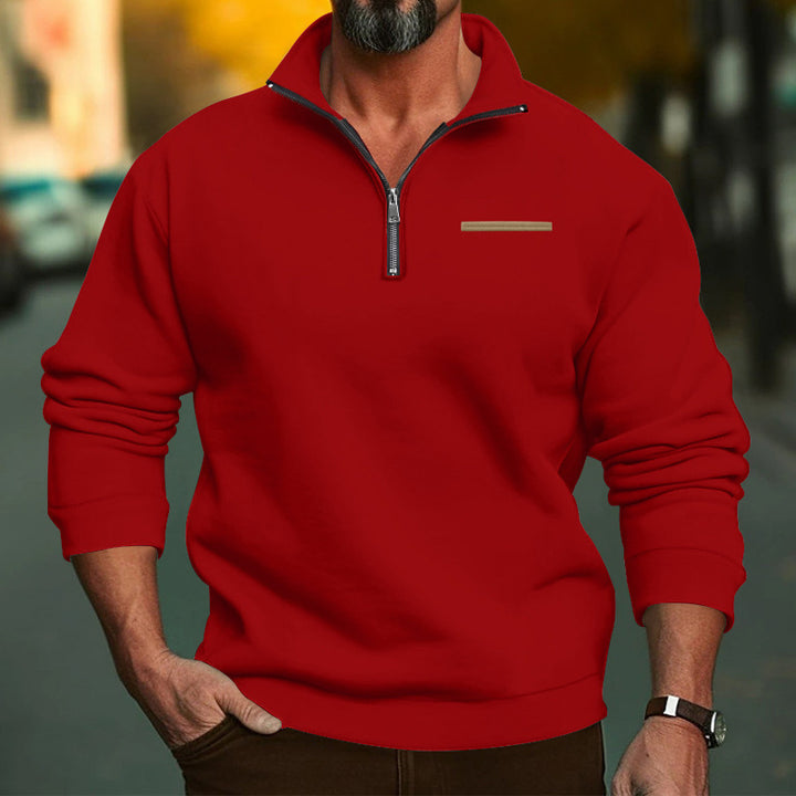 Men's high-quality sweatshirt with metal half-zip, reinforced stand-up collar, and discreet chest piping StylebySassy