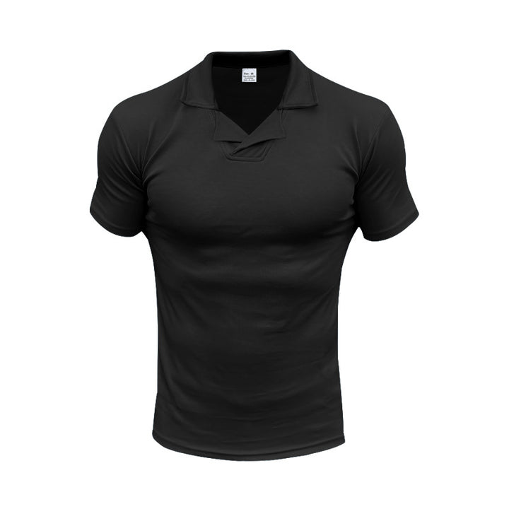 Men's slim fit short sleeve polo with open shirt collar and elastic cotton stretch StylebySassy