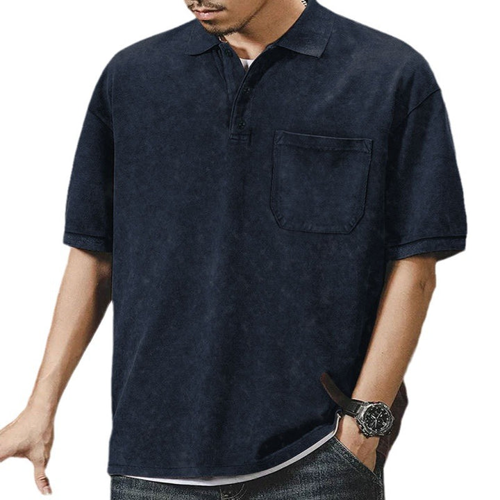 Men's loosely cut cotton polo shirt with a patch chest pocket and short button placket StylebySassy