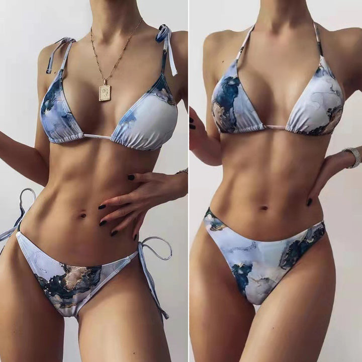 Women's High-Cut Bikini Set with Stylish Marble Print StylebySassy