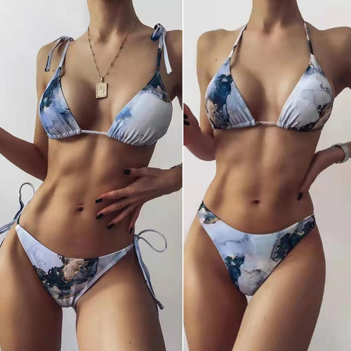 Women's High-Cut Bikini Set with Stylish Marble Print StylebySassy