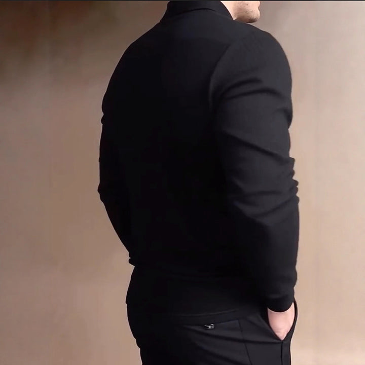 Men's tailored waffle knit polo shirt with classic polo collar StylebySassy