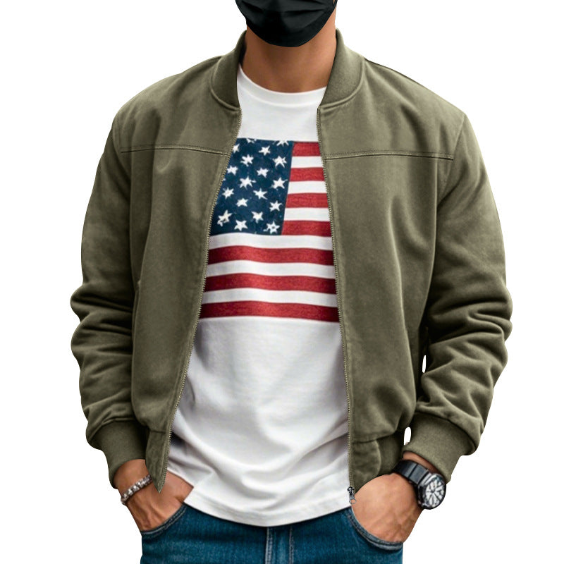 Men's suede look bomber jacket with zipper and ribbed cuffs StylebySassy