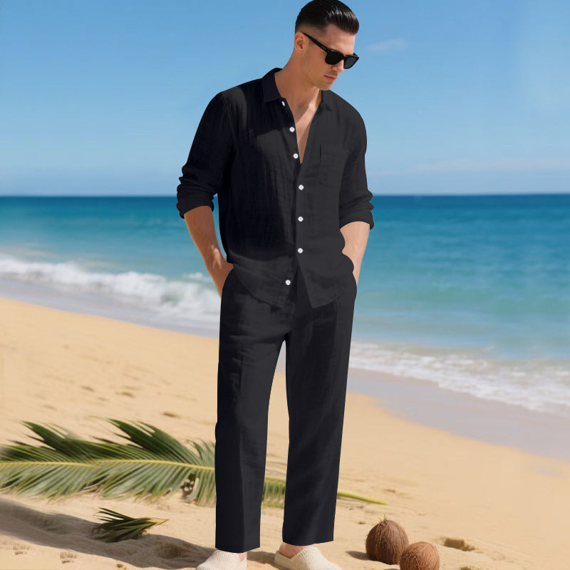 Men's lightweight linen outfit with stylish shirt and elegant pants StylebySassy