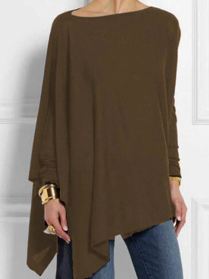 Women's draped oversized tunic with asymmetrical hem and wide batwing sleeves StylebySassy