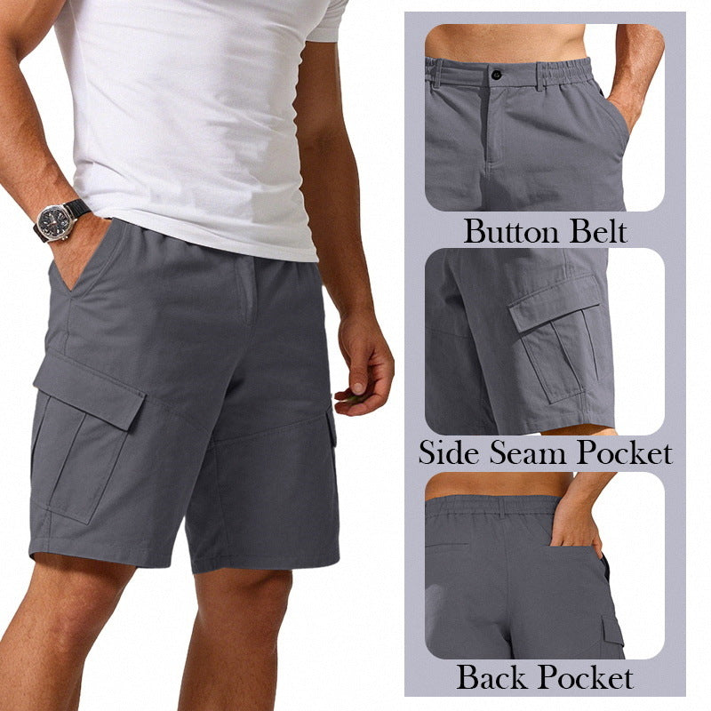 Men's button waistband Bermuda shorts with partially elastic back and applied flap pockets StylebySassy