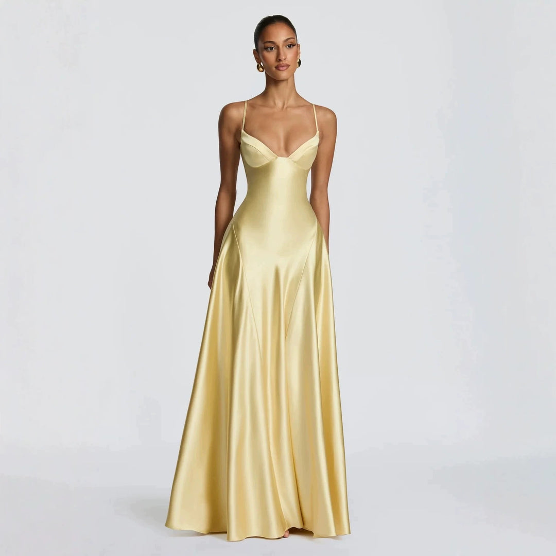 Ladies elegant satin maxi dress with refined spaghetti straps StylebySassy