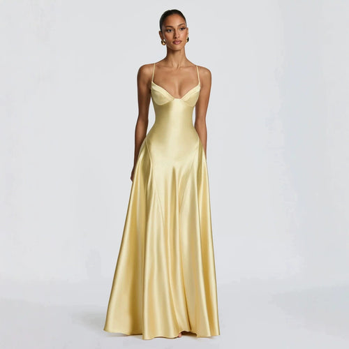 Ladies elegant satin maxi dress with refined spaghetti straps StylebySassy