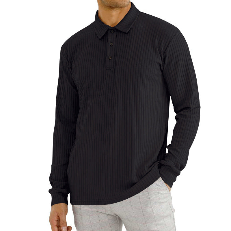 Men's nano ribbed long sleeve polo shirt with fine ribbed texture, classic collar, and elastic hem StylebySassy