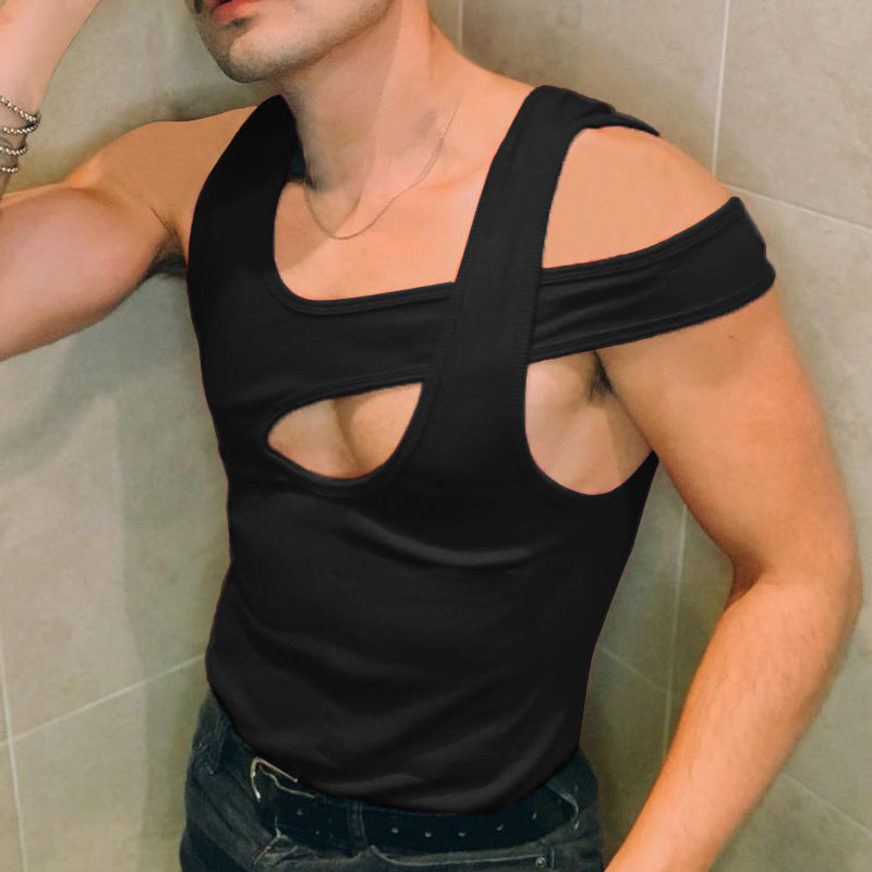 Men's nan asymmetrical sleeveless tank top with cut-out insert made of cotton-elastane StylebySassy