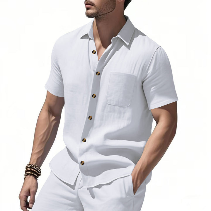 Men's Havana short-sleeve shirt with lapel collar, chest pocket, and loose fit StylebySassy
