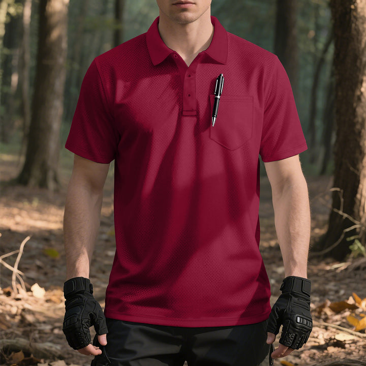 Men's functional short-sleeve polo shirt with breast pocket, integrated pen loop and micro-perforated ventilation StylebySassy