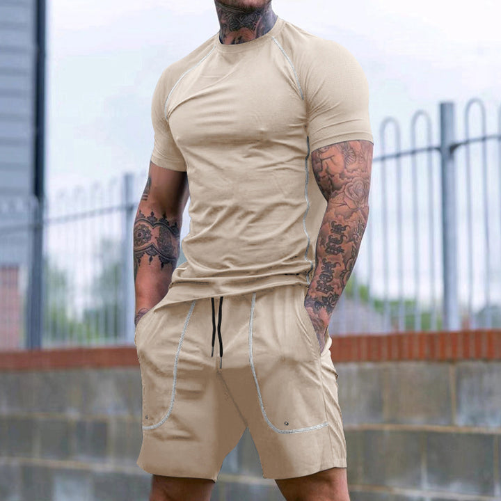 Men's a fitted leisure set made of elastic jersey with a short-sleeve shirt and drawstring shorts StylebySassy