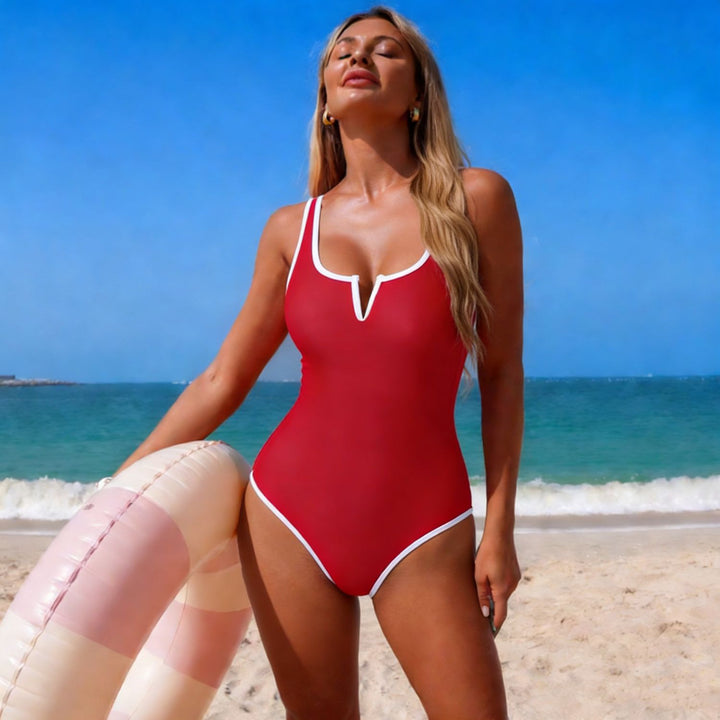 Women's sporty one-piece swimsuit with deep V-neck StylebySassy