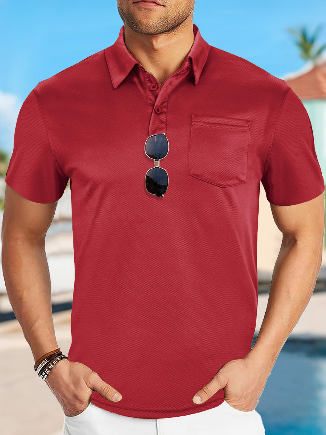 Men's functional polo shirt with chest pocket and breathable mesh structure StylebySassy