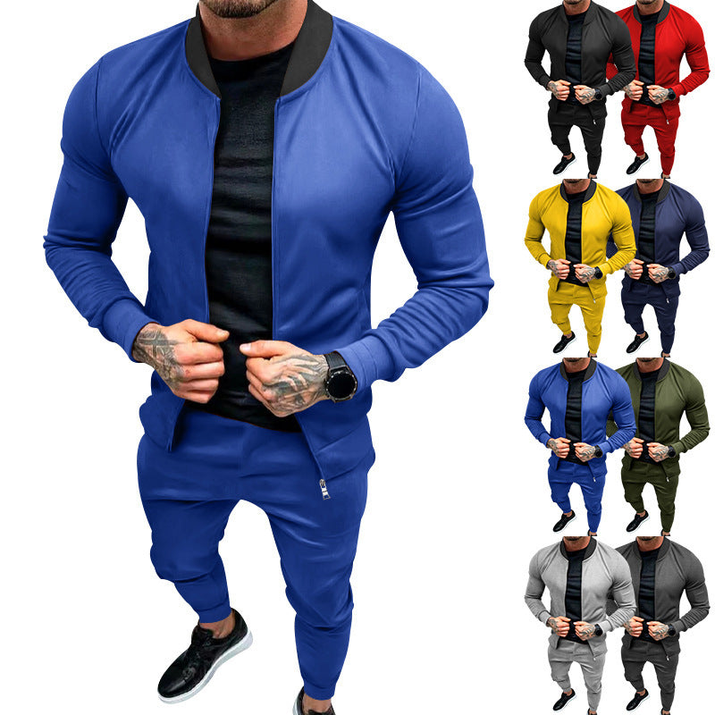 Men's sporty leisure training suit with tailored bomber jacket and tapered jogging pants made of elastic cotton blend StylebySassy