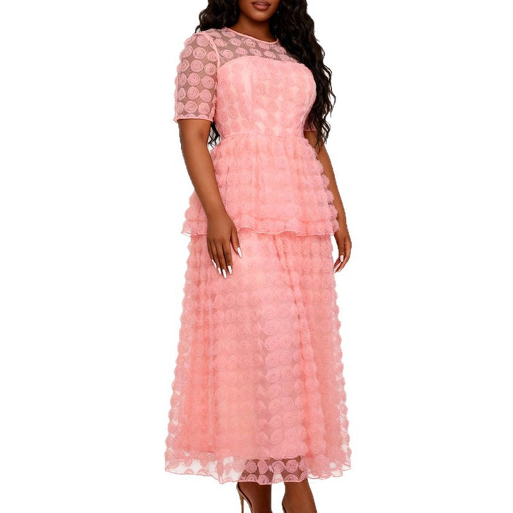 Women romantic tulle dress with floral design and layered skirt