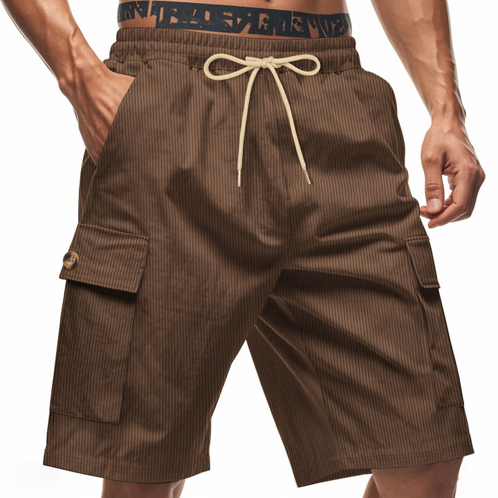Men's casual utility bermuda with fine ribbed texture, elastic drawstring, and flap pockets StylebySassy