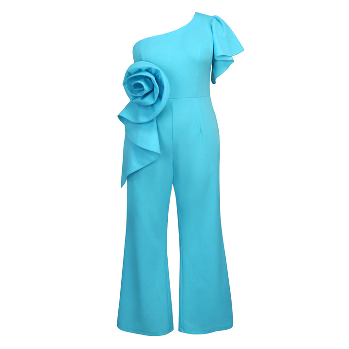Ladies elegant jumpsuit with asymmetric design and floral appliqué StylebySassy