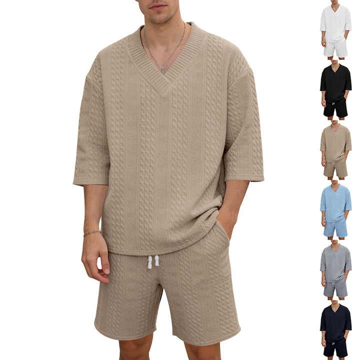 Unisex casual lounge set with V-neck top and drawstring shorts StylebySassy