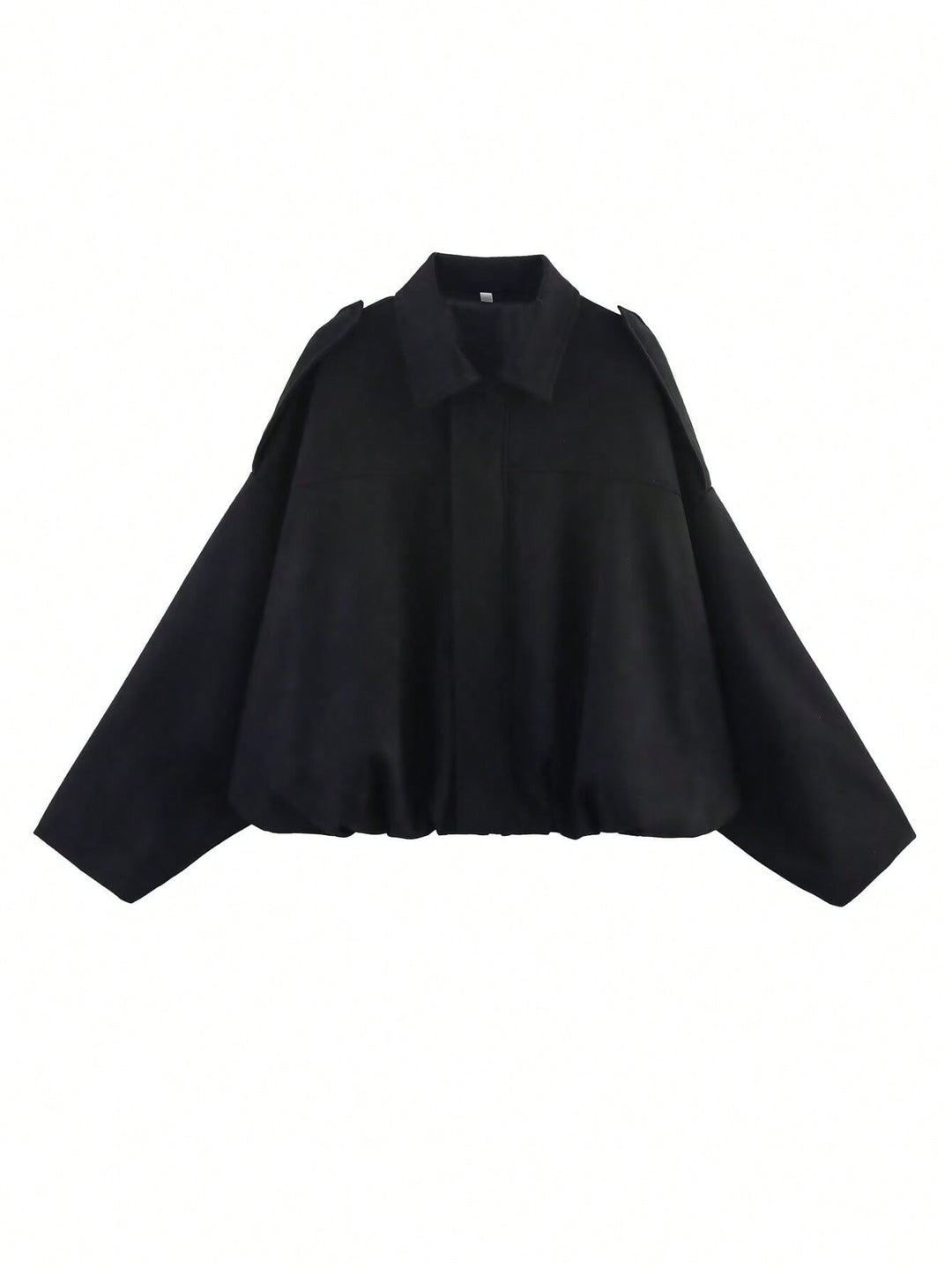 Women's loose short jacket with balloon hem, concealed closure and shoulder flaps StylebySassy