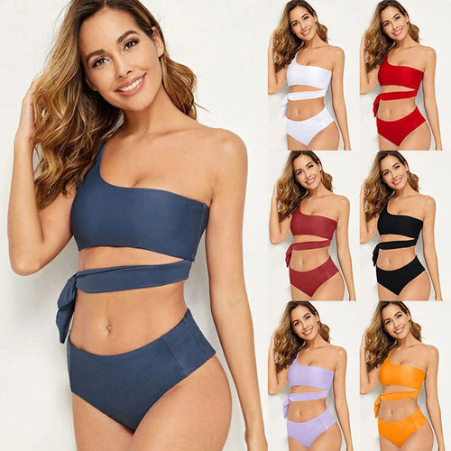 Ladies bikini set with asymmetrical top and high waist cut StylebySassy