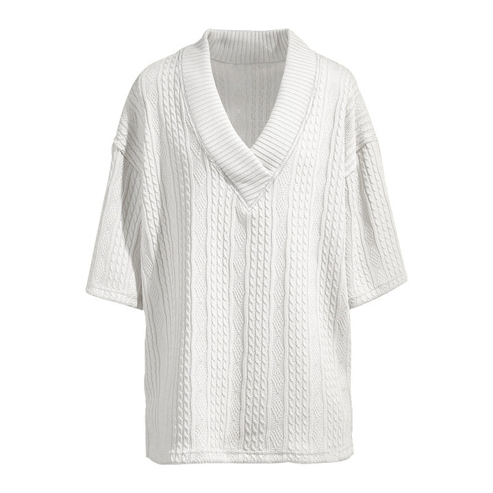 Ladies knit pullover with shawl collar and cable pattern StylebySassy