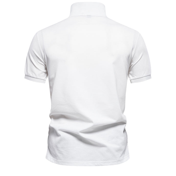 Men's polo shirt with floral gradient pattern, Kent collar and subtle button placket StylebySassy