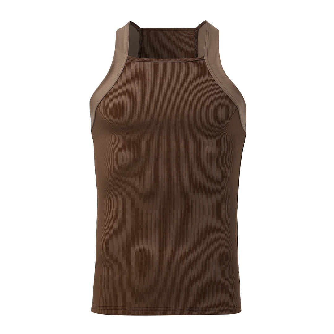 Women's form-fitting ribbed top with high round neckline and wide straps StylebySassy