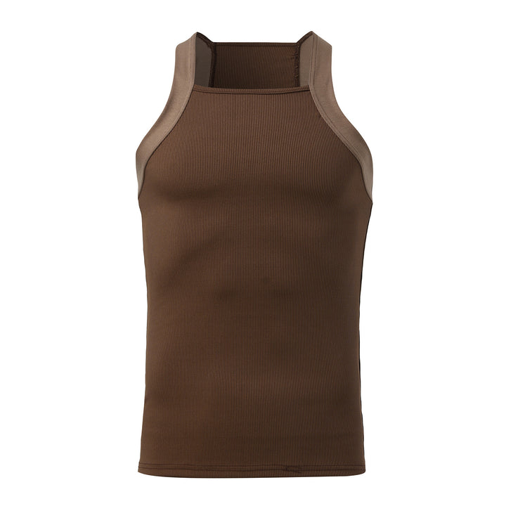 Women's form-fitting ribbed top with high round neckline and wide straps StylebySassy